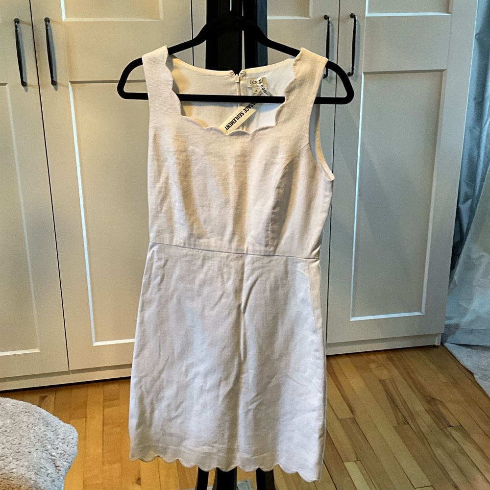 J. Crew Ivory Sleeveless Dress with Scalloped Hem